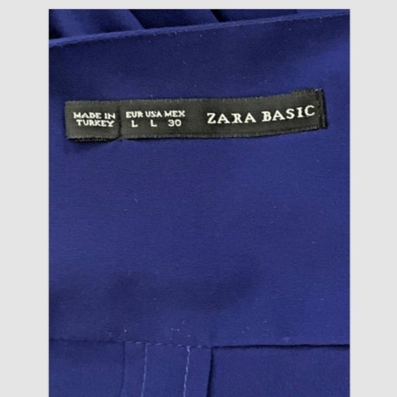 Zara Basic Blouse Royal Blue Sz L Rolltab V-neck Pyramid Studs #225D - Picture 5 of 6